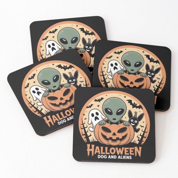 Item preview, Spooky Alien Halloween with Pumpkin, Dog and Ghost designed and sold by ALL ART .