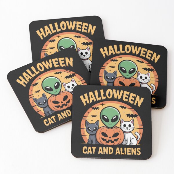 Item preview, Cute Alien Halloween with Cats and Pumpkin designed and sold by ALL ART .