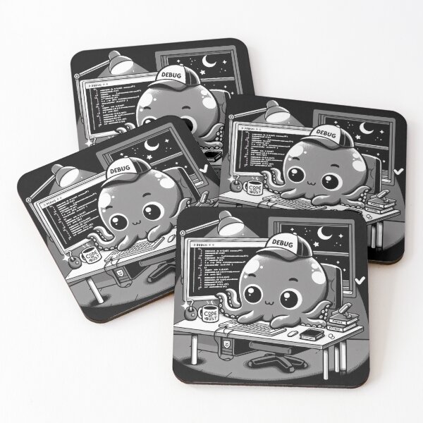 Item preview, OctoCode: Debugging at 3 AM – Black & White Coder Art designed and sold by Lin's Art Lab.
