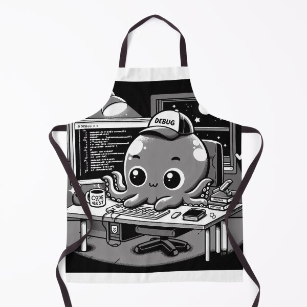 Item preview, OctoCode: Debugging at 3 AM – Black & White Coder Art designed and sold by Lin's Art Lab.