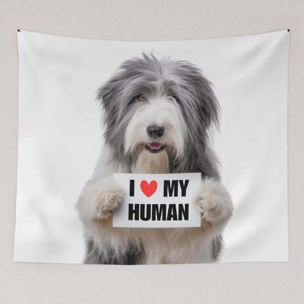 Item preview, Cute Polish Lowland Sheepdog with Signboard I love my Human  designed and sold by LazyOwlStore.