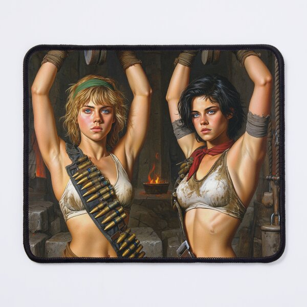 Item preview, Two captive fantasy post apocalyptic warrior women illustration designed and sold by Vintage Designs +.