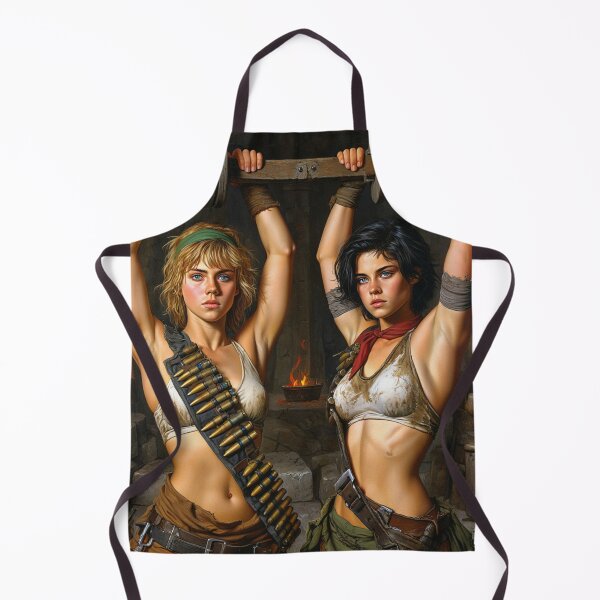 Item preview, Two captive fantasy post apocalyptic warrior women illustration designed and sold by Vintage Designs +.