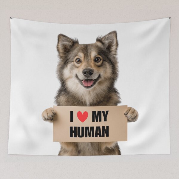 Item preview, Cute Norwegian Lundehund dog with Signboard I love my Human  designed and sold by LazyOwlStore.