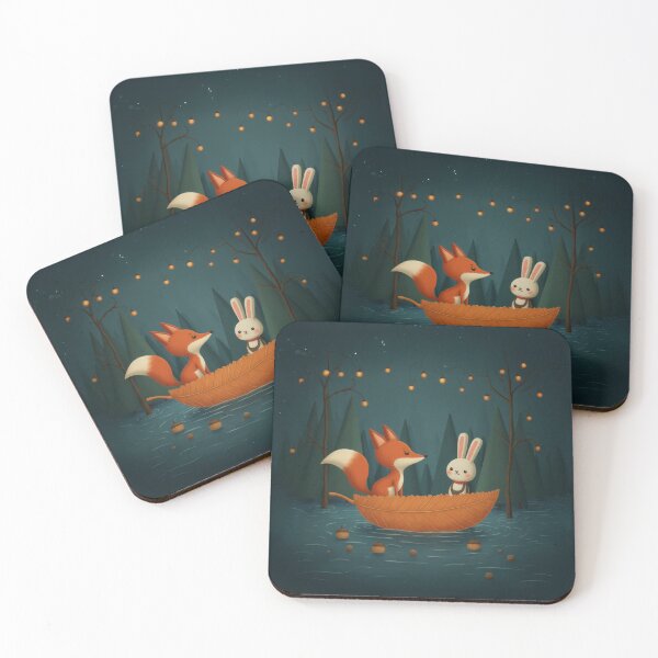 Item preview, Fox and Rabbit Sailing in a Leaf Boat designed and sold by Whimsical Hug.