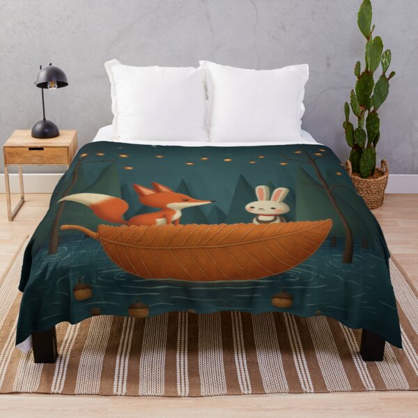 Artikelvorschau, Fuchs und Kaninchen segeln in einem Blätterboot entworfen und verkauft von Whimsical Hug.