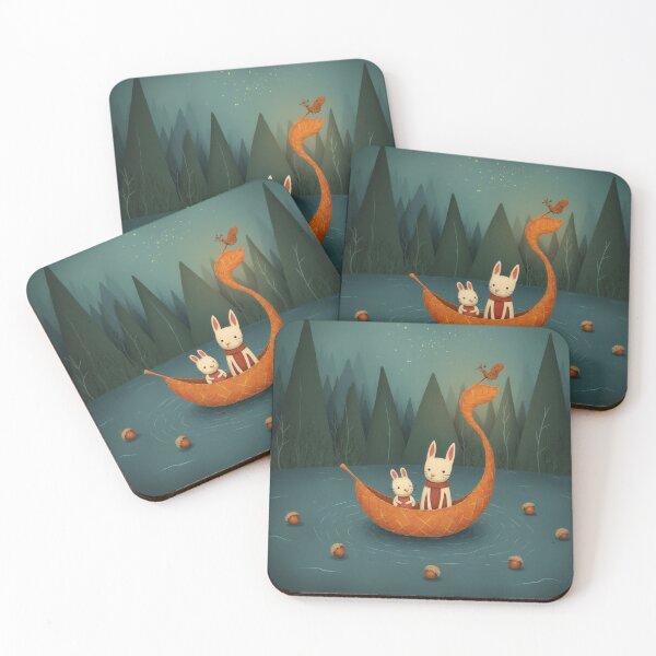 Item preview, Rabbits Sailing in a Leaf Boat designed and sold by Whimsical Hug.