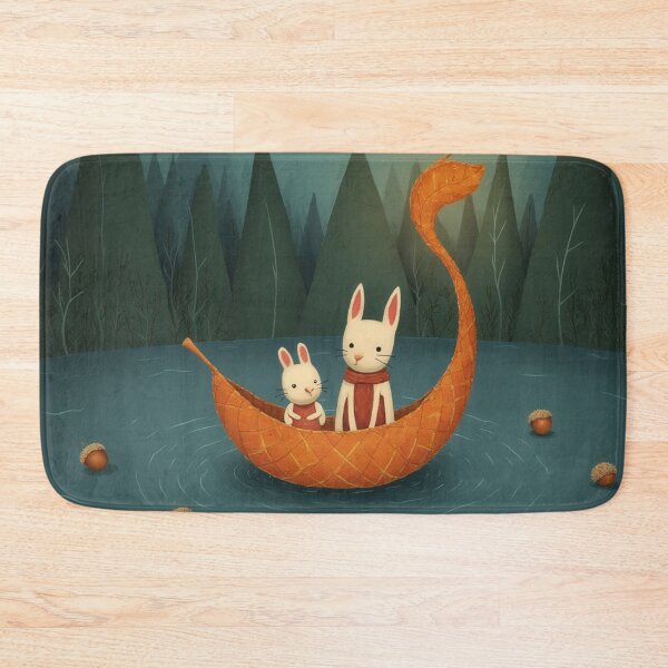 Item preview, Rabbits Sailing in a Leaf Boat designed and sold by Whimsical Hug.