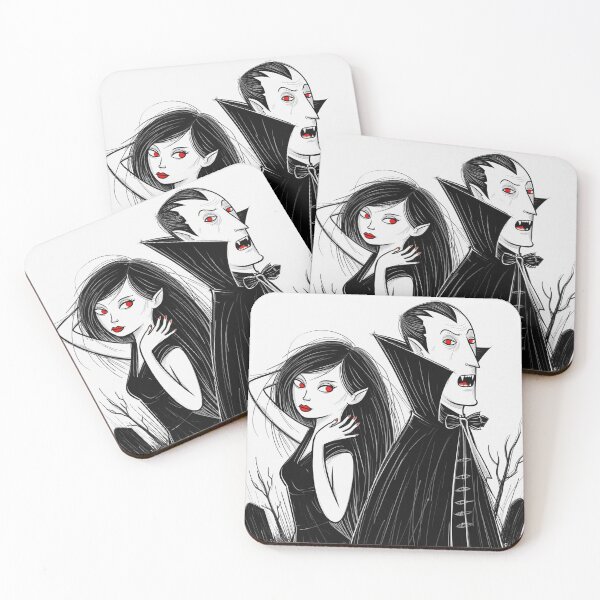 Item preview, Vampire count Dracula and his hypnotic bride  illustration halloween art designed and sold by Vintage Designs +.