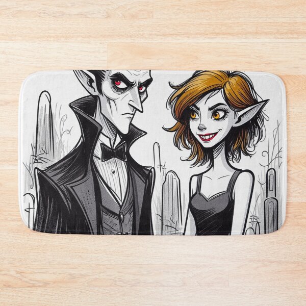 Item preview, Vampire count Dracula and a cute werewolf lycanthrope girl illustration halloween art designed and sold by Vintage Designs +.