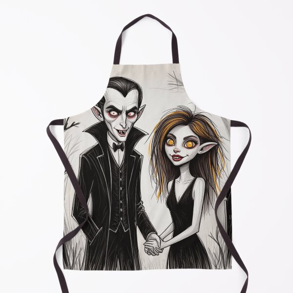 Item preview,  Vampire count Dracula and a cute werewolf lycanthrope girl illustration halloween art designed and sold by Vintage Designs +.