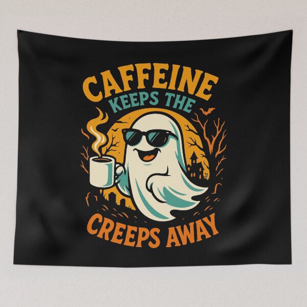 Item preview, Caffeine Keeps The Creeps Away Ghost Halloween designed and sold by LuminOrb.