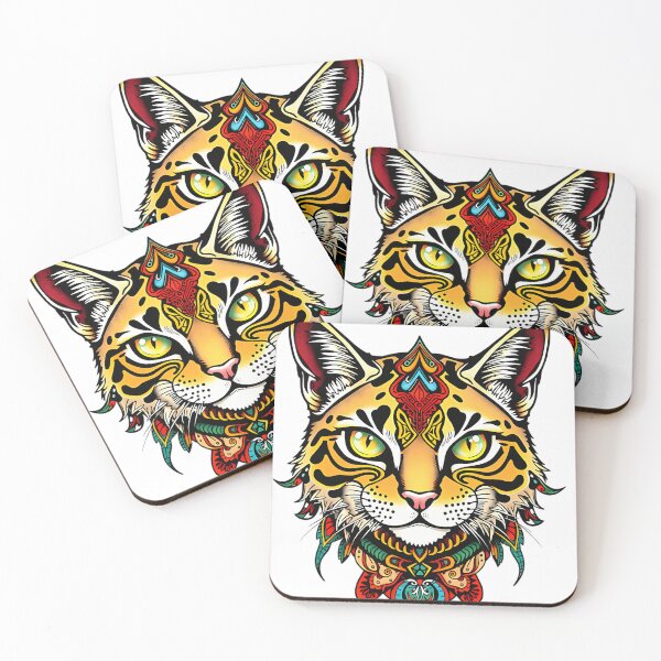 Item preview, Ornate Tribal Cat Head With Colorful Feather Accents designed and sold by DarianSchmeler.
