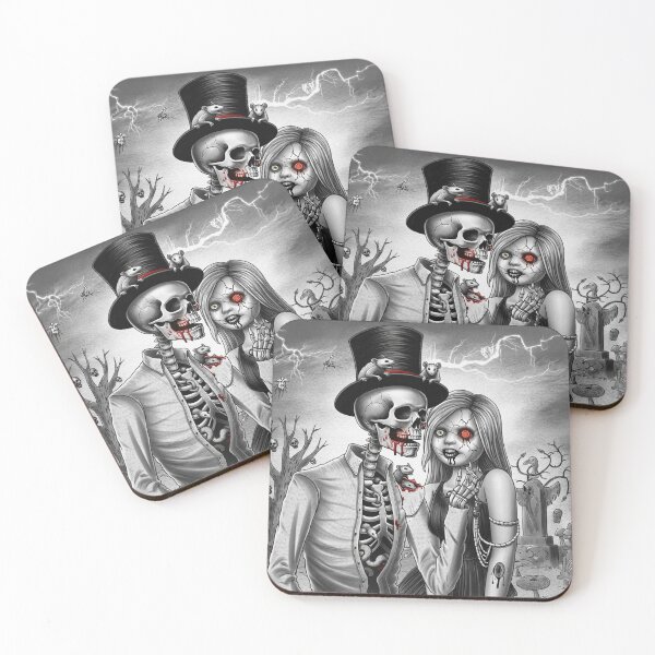 Item preview,  Fancy dapper Skeleton man and creepy zombie girl cool horror art designed and sold by Vintage Designs +.