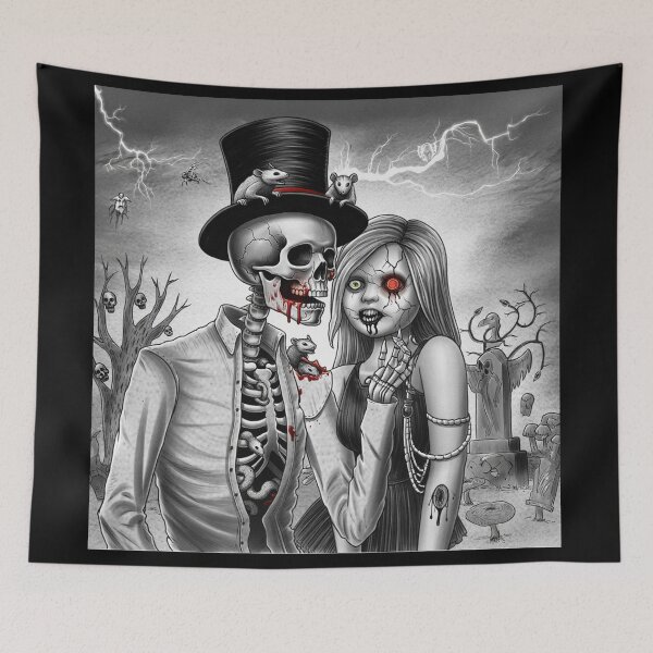 Item preview,  Fancy dapper Skeleton man and creepy zombie girl cool horror art designed and sold by Vintage Designs +.