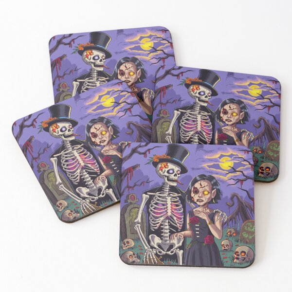 Item preview,  Fancy dapper Skeleton man and creepy zombie girl cool horror art designed and sold by Vintage Designs +.