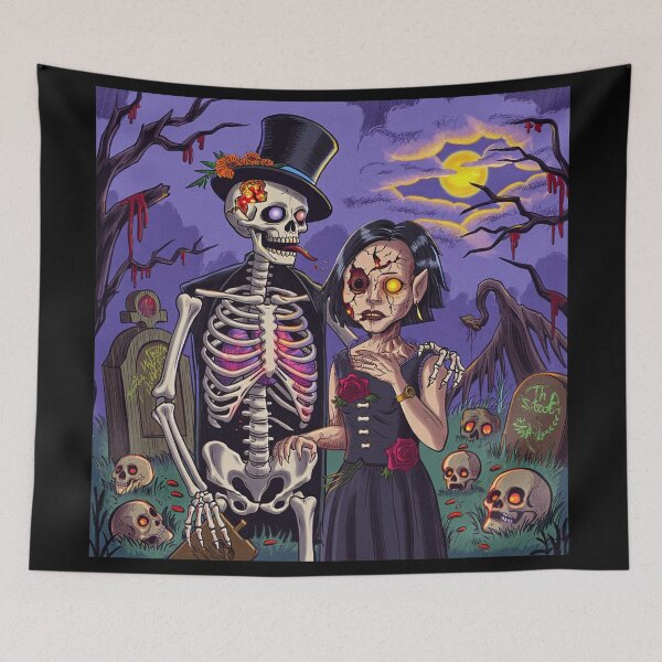 Item preview,  Fancy dapper Skeleton man and creepy zombie girl cool horror art designed and sold by Vintage Designs +.
