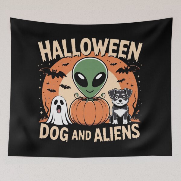 Item preview, Halloween Alien with Dog and Pumpkin Design designed and sold by ALL ART .