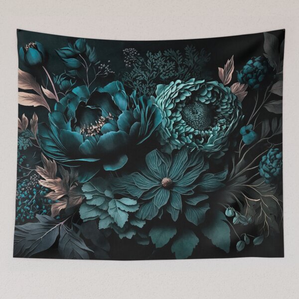 Item preview, Renaissance Vibes Moody Opulent Flowers Teal designed and sold by artsandsoul.