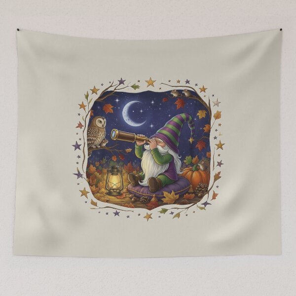 Item preview, Stargazing Gnome in Autumn Forest – Cozy Fall Critters, Moon & Lantern Design designed and sold by InkwildStudio.