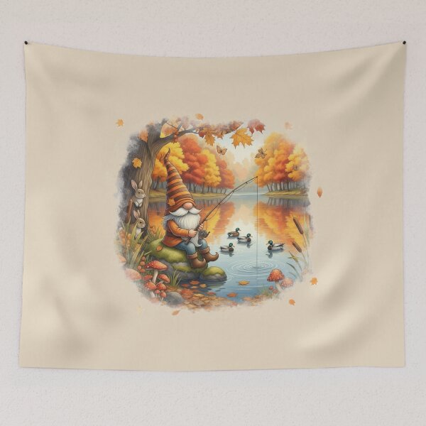 Item preview, Fishing Gnome by Autumn Lake – Cozy Fall Forest Critters & Nature Design designed and sold by InkwildStudio.