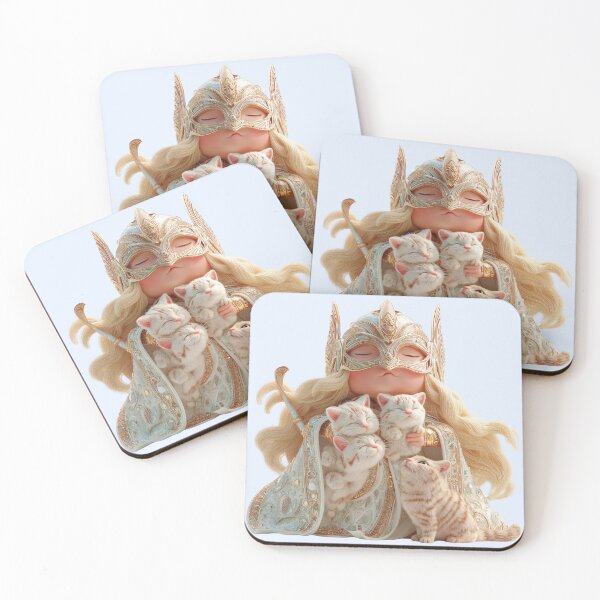 Item preview, Freyja Chibi Goddess with Cats | Kawaii Norse Mythology Art designed and sold by GoldenChiArt.