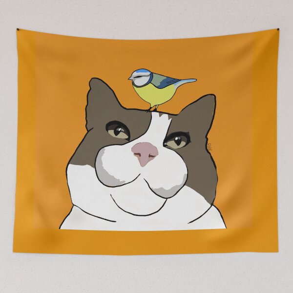 Item preview, cat and bird designed and sold by RBWArtandDesign.