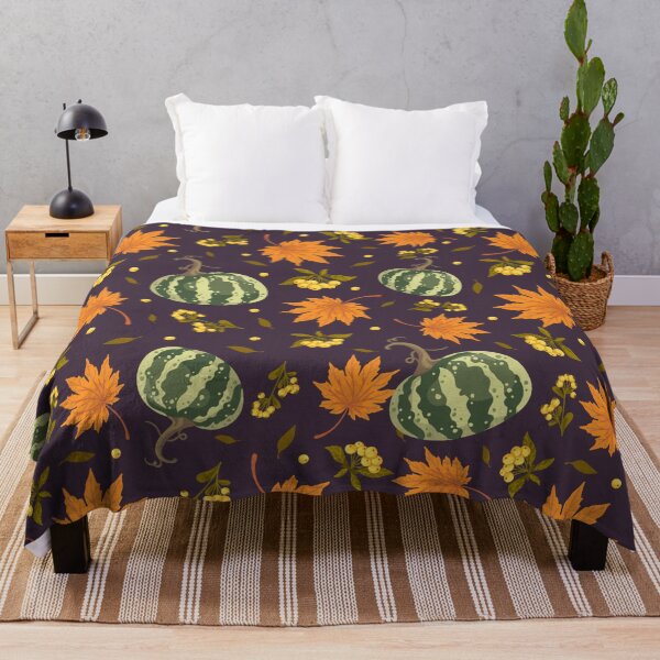 Item preview, Vibrant Pumpkin and Leaf Design Throw Blanket designed and sold by FestivityFinds.