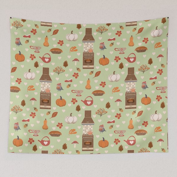 Item preview, Cozy Autumn Kitchen Magic – Pumpkins, Baking & Falling Leaves Pattern designed and sold by Clara Fruggeri.