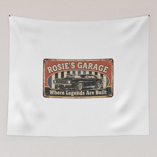 Item preview, Rosie's Garage - Where Legends Are Built - Vintage Muscle Car Sign designed and sold by RedDelaney.