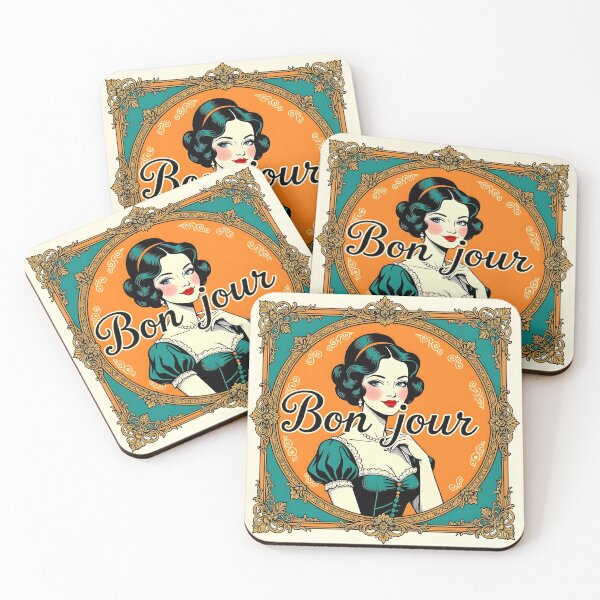 Item preview, Bonjour – Vintage Orange and Turquoise Framed Design designed and sold by EmeraldeaArt.