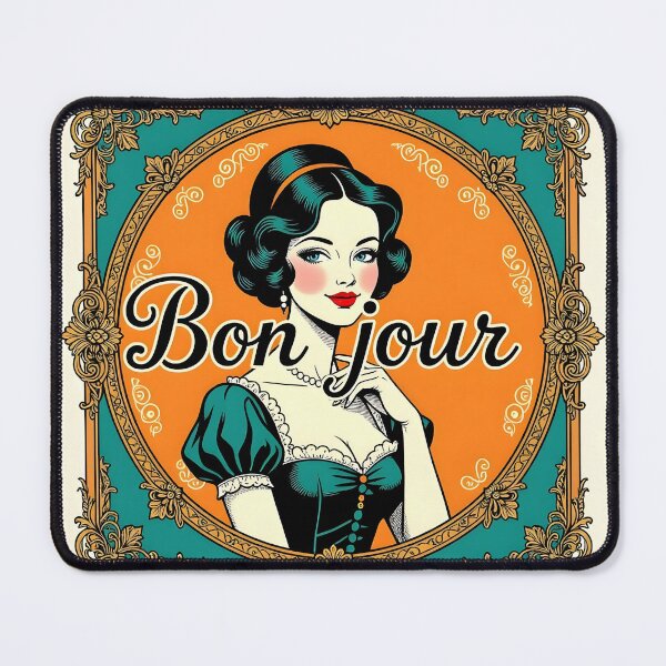 Item preview, Bonjour – Vintage Orange and Turquoise Framed Design designed and sold by EmeraldeaArt.