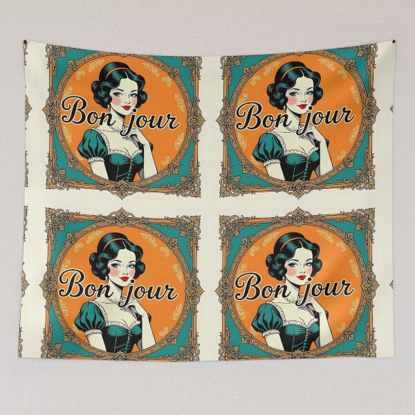 Item preview, Bonjour – Vintage Orange and Turquoise Framed Design designed and sold by EmeraldeaArt.