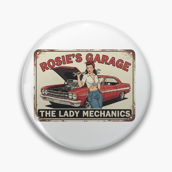 Item preview, Rosie's Garage - Expert Lady Mechanics - Classic Car Art designed and sold by RedDelaney.