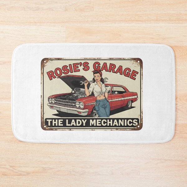 Item preview, Rosie's Garage - Expert Lady Mechanics - Classic Car Art designed and sold by RedDelaney.