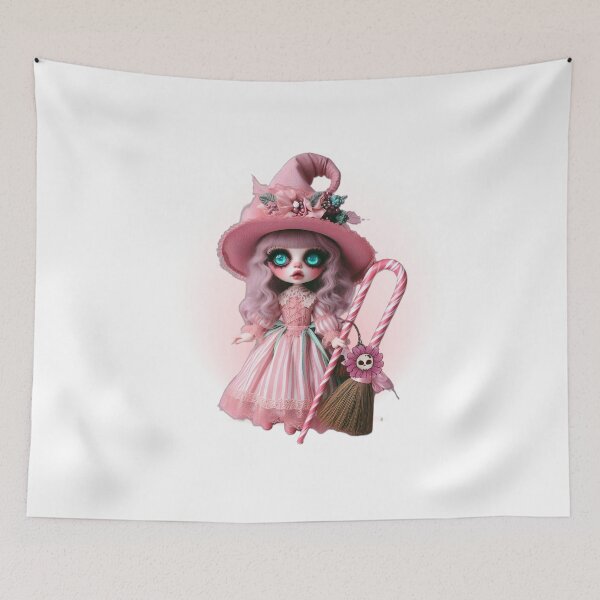 Item preview, Creepy-Cute Pastel Goth Witch Doll with Candy Cane Broom designed and sold by Medeea Publishing.