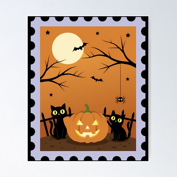 Item preview, Gatos negros de Halloween, calabaza, lindo, espeluznante, noche designed and sold by LeanneIvette.