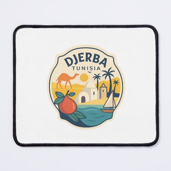 Item preview, Djerba Tunisia Coastal Scene with Camel, Mosque, and Date Palm designed and sold by Aryabek.