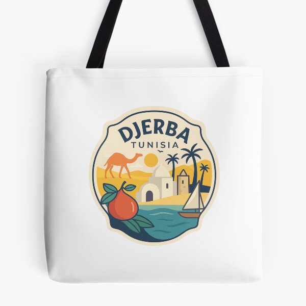 Item preview, Djerba Tunisia Coastal Scene with Camel, Mosque, and Date Palm designed and sold by Aryabek.