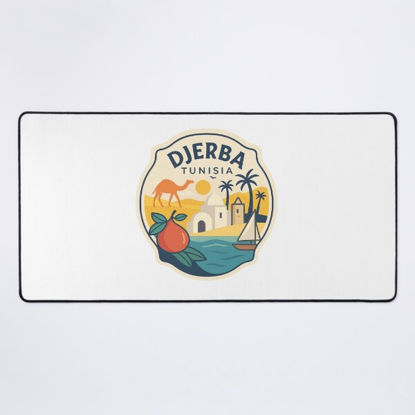 Item preview, Djerba Tunisia Coastal Scene with Camel, Mosque, and Date Palm designed and sold by Aryabek.