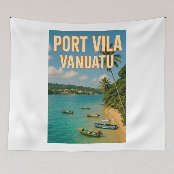 Item preview, Port Vila Vanuatu Coastal View with Boats and Palm Trees designed and sold by Aryabek.