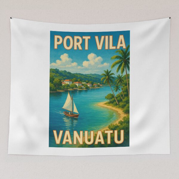 Item preview, Port Vila Vanuatu Sailboat on Tropical Coastline designed and sold by Aryabek.