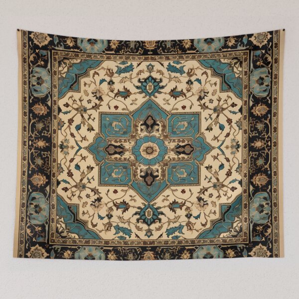 Item preview, Antique Persian Ivory Cyan Rug Pattern designed and sold by GrinGalore.