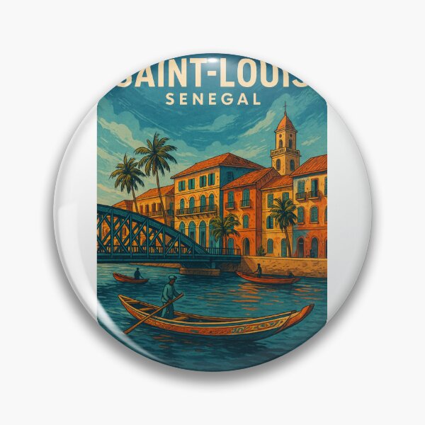 Item preview, Saint-Louis Senegal Riverside Scene with Cathedral and Canoes designed and sold by Aryabek.