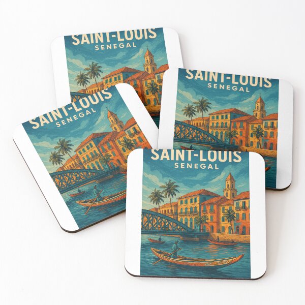 Item preview, Saint-Louis Senegal Riverside Scene with Cathedral and Canoes designed and sold by Aryabek.