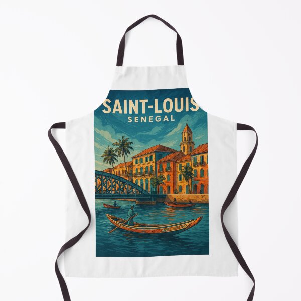 Item preview, Saint-Louis Senegal Riverside Scene with Cathedral and Canoes designed and sold by Aryabek.