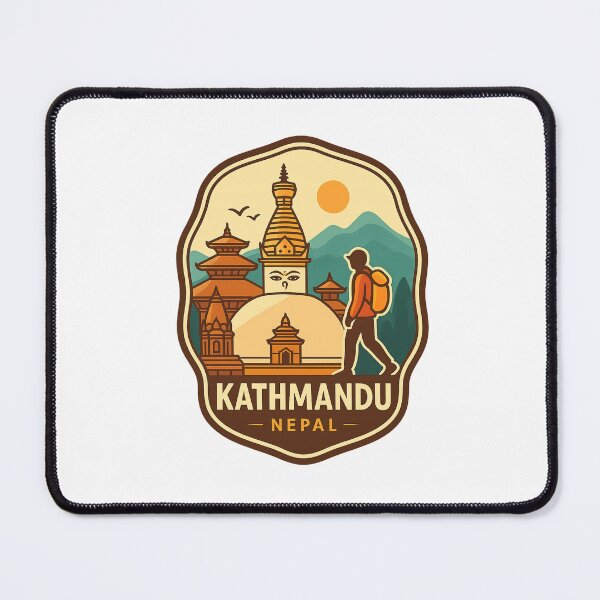 Item preview, Kathmandu Nepal with Stupa, Temples, and Mountain Trekker designed and sold by Aryabek.