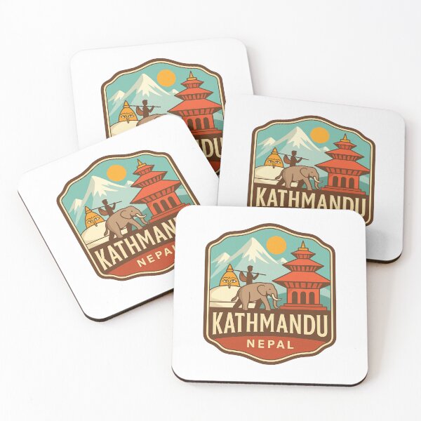 Item preview, Kathmandu Nepal Temples with Elephant and Himalayan Peaks designed and sold by Aryabek.