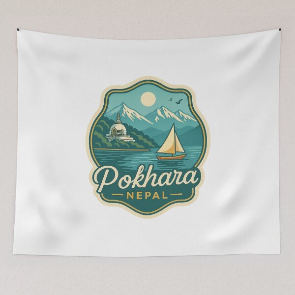Item preview, Pokhara Nepal with World Peace Pagoda and Annapurna Mountains designed and sold by Aryabek.
