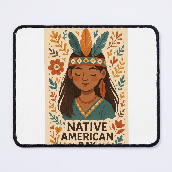 Item preview, Native American Day Portrait with Feathers and Cultural Motifs designed and sold by Aryabek.